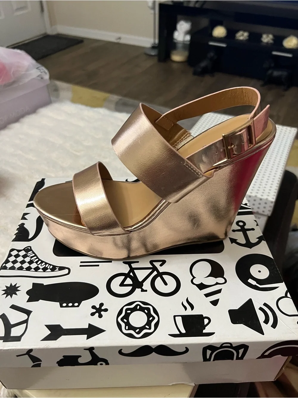 Metallic Rose Gold Wedge Sandals for Women